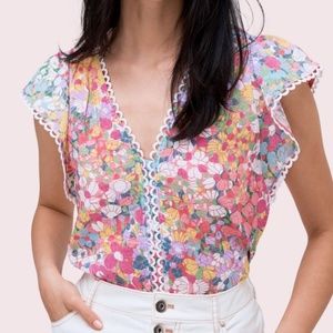 Floral ruffle sleeve top